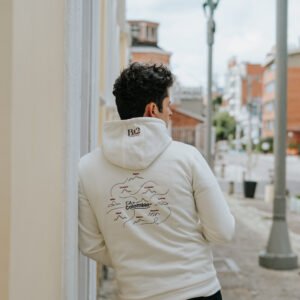 Home hoodie espaldapuertos crema unisex